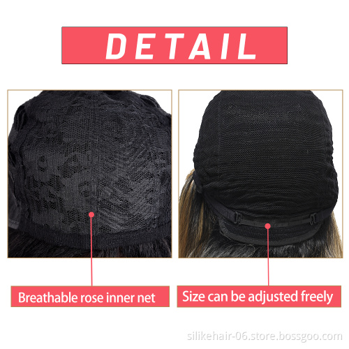 Straight Wigs Hair for Women Natural As Real human wigs  16 Inches Straight with Flat Bangs Synthetic Dyeing Gradient ShortHair